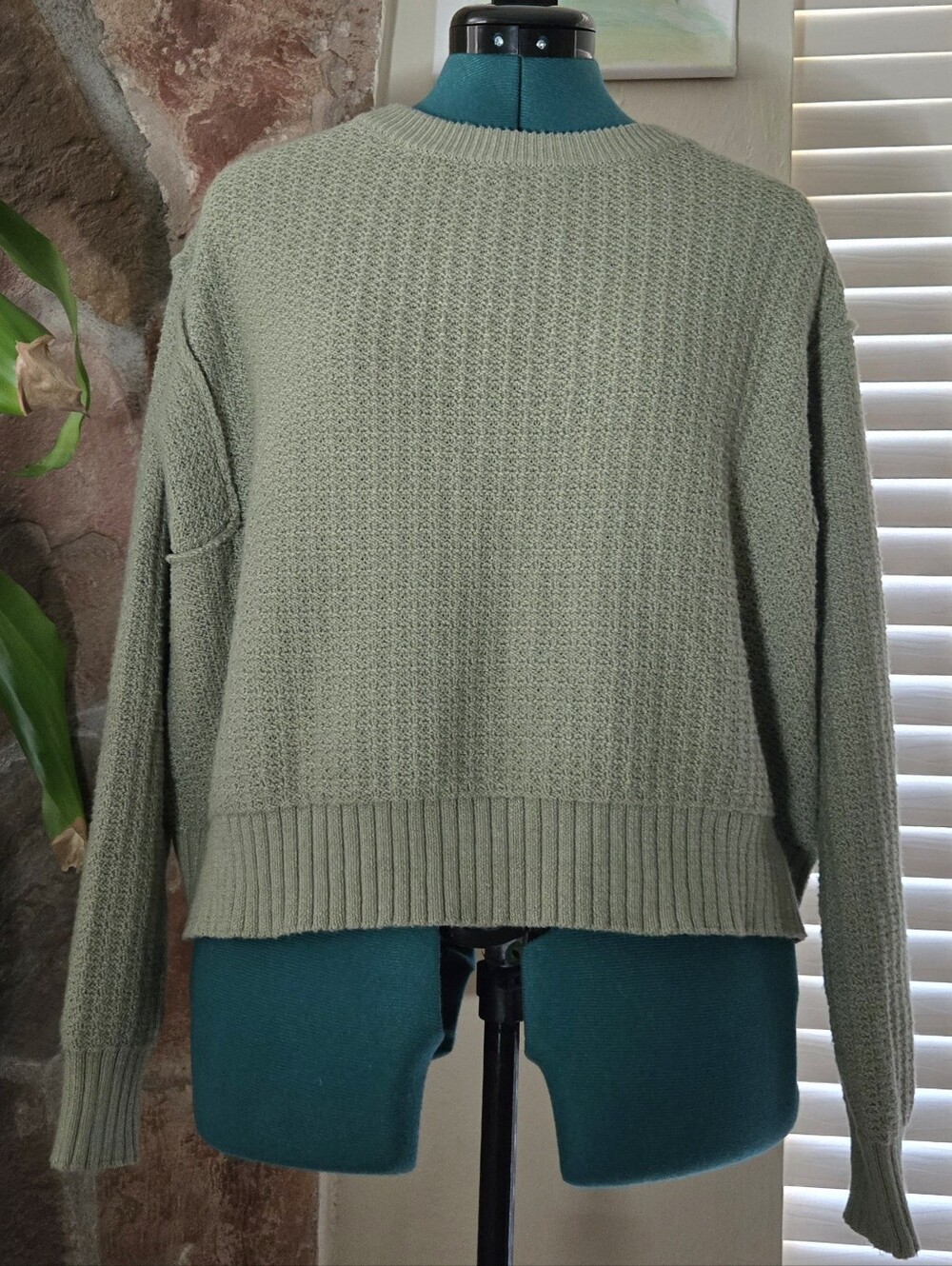 Cottagecore Earthy Relaxed Boxy Sweater - Sage Green